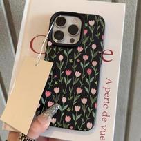 Pink Tulip Floral Pattern Design Protective Cover for iPhone 17 16 15 14 13 12 11 16E Series Pro Max Plus iphone 12 Pro gray