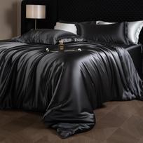 Sunkus 30 Momme šilko šilkmedžio antklodės užvalkalas ir pagalvių užvalkalų komplektas su ledo šilko Tencel patalyne 150x200cm [Single Duvet Cover] black