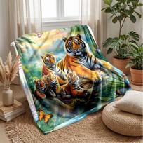 Tiger Family in Jungle 1 Theme blanket Lightweight Warm Flannel Blanket Decorative Throw Blanket for Home Decoration 75x90cm