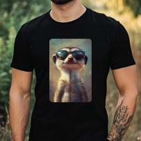 T-Shirt Men Meerkat with Sunglasses Motif Cotton Size XS to 5XL L gray
