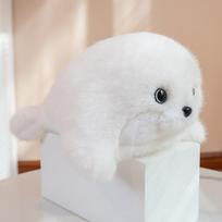 Chubby Seal Plush Toys  Fluffy Killer Whale Stuffed Animal Soft Doll with Small Black Eyes Cuddle Birthday Gift Ocean Animal Toy 24cm white