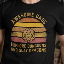 Dungeons and Dragons Shirt, Awesome Dads Explore Dungeons and Slay Dragons T-Shi L brown