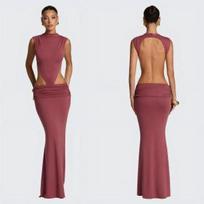 Slim-fitting hollowed-out waist leaking sexy Spice Girl dress, new in summer S brown