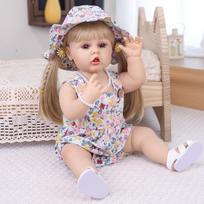 Cute Reborn Dolls 55 cm Girl Baby with Gold hair Realistic Full Silicone Vinyl Newborn Babies Doll Toy for Christmas Gifts 22 inch about 55 cm beige