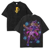 Harajuku Yu-Gi-Oh T-shirt Dark Magician Girl Tshirt Gothic Y2k Washed Oversized T Shirt Men's Unisex Clothing Cotton Tees Tops M black