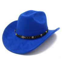 Classic suede curved brim western cowboy hat men's and women's outdoor travel sun hat European and American style top hat one size fits all blue