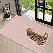 Vintažinis dryžuotas leopardo rašto kilimas kilimėlis durims neslystantis grindų kilimėlis mėlynas smėlio spalvos dryžuotas gepardo raštas skalbiamas pasveikinimas prieškambariui 60X90cm