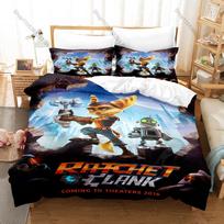 Ratchet and Clank Rift Apart Lombax Cat Ratchet & Robot Clank Sci-Fi Game HD Print Bedding Set Duvet Cover + 2 Pillowcases 140*200cm/55x79in Single/Twin 3pcs gray