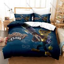 Ratchet and Clank Rift Apart Lombax Cat Ratchet & Robot Clank Sci-Fi Game HD Print Bedding Set Duvet Cover + 2 Pillowcases AU Single 140*210cm/55x83in 3pcs