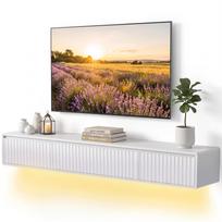 Pakabinama plaukiojanti TV spintelė 160 cm su LED apšvietimu ir rozetėmis, balta
