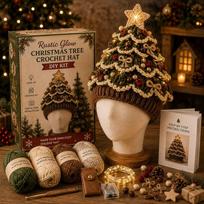 Light-Up Christmas Tree Crochet Hat Set for Holiday Parties One Size