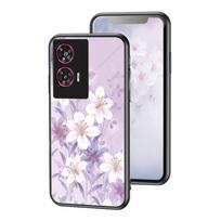 Gėlių rašto grūdinto stiklo dėklas nugarėlei Motorola Edge 60 Fusion 20 30 Ultra 40 Neo 50 Pro Moto G24 Power G04S G05 G15 E15 E14 G35 G85 5G rožių gėlių dangtelis Moto Edge 60 Neo black