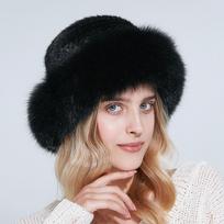 RTS Winter Real Fur Hats  for Women Warm Bucket Caps Natural Mink Fur With Fox Fur Hat With Custom Logo Average size and fit for 52-58CM juoda