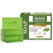 Multani Natural Neem Tulsi Soap - 125 Gm (Pack Of 3) | For Deep Cleansing, Moisturizing & Glow | Fights Acne & Infections | Helps Rejuvenate Dull & green