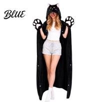 Women Halloween Costume Animal Wearable Blanket Hoodie for Women Oversized Flannel Sweatshirt Blanket Button-Up Cosplay E black