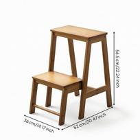 Folding Step Stool Freestanding Wooden Compact Ladder for beige