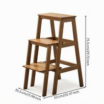 Folding Step Stool Freestanding Wooden Compact Ladder for