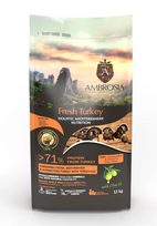 AMBROSIA Fresh Turkey Monoprotein Senior, Obese & Sterilized vieno baltymo begrūdis sausas maistas šunims su kalakutiena - Produkto Svoris 1.5kg