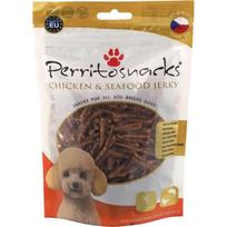 Perrito chicken and seafood jerky skanėstai šunims ir katėms vištienos ir žuvies gabaliukai 100g