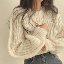 KOSY Loose Vintage Harajuku Lantern Long Sleeve Women Sweater Korean Autumn Winter Knitwear Warm Tops Solid Femme Pullover One Size rožinė