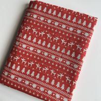Burlap Cotton Linen Tablecloth with Snowflake & Deer Print brown