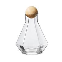Nordic Colorful Glass Water Kettle with Natural Wood Ball Lid Clear Cold Water Jug Juice Beverage Pitcher Home Drinkware white