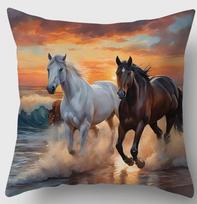Majestic Horse Sunset Pillow Cover Wild Stallion Art Decorative Cushion Case For Living Room Peach skin 18*18(CM)-1Pcs black