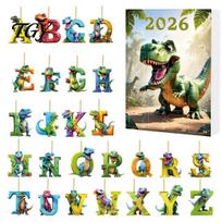 English Enlightenment Learning Tool 26 Letters Cartoon Dinosaur Advent Calendar, 2D Acrylic Dino Figures Christmas Countdown Gift for Kids Ornaments, B beige
