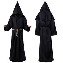 Helovino kostiumas viduramžių vienuolio chalatas vienuolio kostiumas burtininko kostiumas kunigo kostiumas cosplay šokio kostiumas XXL juoda