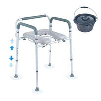 VEVOR Commode Chair, Bedside Commode with Padded Seat and Arms, 7-Level Adjustable Height, 5.8L Removable Bucket, Easy to Assemble, 350 LBS Capacity 44 x 40 x 4 cm