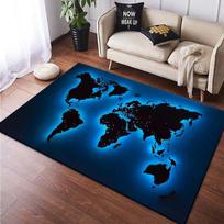 Glowing World Map Black Carpet Mat Modern Style Living Room Rug with Night Light Effect Continent Pattern Home Decoration 40X60CM blue