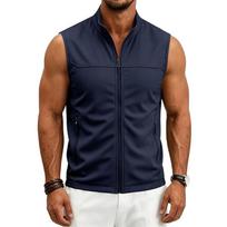 Men's Casual Outdoor Sleeveless Gilet, Full Zip Stand Collar Vest, Lightweight Multi Color Workout Waistcoat L tamsiai mėlyna spalva