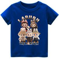 Summer Popular Children's T-shirt Labubu Cute Print Girl Round Neck Short Sleeved Casual Children's Top with Multiple Colors to Choose From 100 beige