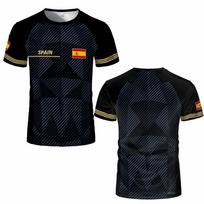 Ispanijos vėliavos grafikos futbolo marškinėliai, Greitai džiūstantis kvėpuojantis T-shirt, Vyriški moteriški sportiniai treniruočių marškinėliai, Laisvalaikio geometrinio rašto vasaros viršutiniai drabužiai L black
