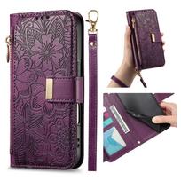 Zipper Flip Leather Phone Case for IPhone 17 Air 16E 16 15 14 13 12 Pro Max Card Slot Wallet Wrist Strap Protective Cover Etui iPhone17 violetinė