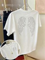 Madingi laisvalaikio marškinėliai su deimantais, angelų sparnais, blizgantys karštieji deimantai, laisvalaikio marškinėliai, dvipusiu spaudiniu, unisex marškinėliai, unisex 2XL white