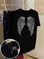Madingi laisvalaikio marškinėliai su deimantais, angelų sparnais, blizgantys karštieji deimantai, laisvalaikio marškinėliai, dvipusiu spaudiniu, unisex marškinėliai, unisex S gray
