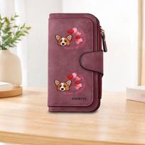 Corgi Heart-Shaped Long Zipper Wallet, Large Capacity Card Holder, Unisex Clutch Bag, Fashionable Zipper Coin Purse, Suitable for Daily Use, A Great M1 vyno raudonos spalvos