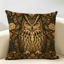 William Morris įkvėptas pelėdos pagalvės užvalkalas Patvarus Hipoalerginis Ekologiškas linas Trumpas pagalvės užvalkalas Skalbiamas 45cmx45cm(18x18Inch) brown
