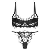 French Sexy Ultra‑Thin Embroidered Lace Lingerie Set,Minimizer Anti‑Sagging Bra Set for Large Bust Women S juoda