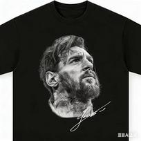 Lionel Messi Sketch Portrait Signature T Shirt Pure Cotton White Unisex Short Sleeve Football Fan Casual Streetwear Tops M gray