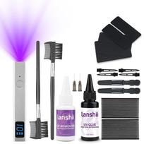 Lanshii V-Light UV klijų plaukų priauginimo rinkinys – Nematomas tvirtinimo rinkinys su nuėmikliu profesionaliam salonui ir „pasidaryk pats“ naudojimui Glue-CL  Lamp-SL gray
