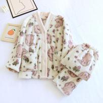 Women's Cozy Flannel Pajama Set – Tulip Rabbit Design for Autumn & Winter Medium pilkšvai balta