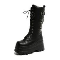Madingi Nauji 9cm Aukštakulniai Šilti Ankle Boots Moterims Rudens Žiemos Neslystantys Koviniai Punk Kailiniai Batai Moteriai Sagtis Odiniai Motociklininkų Batai 39 juoda