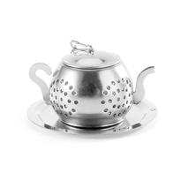 Tea Strainer Teapot Shape Loose Tea Infuser Stainless Steel Strainer Herbal Spice Filter With Dish Filter Teaware Accessories sidabras