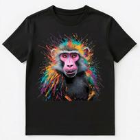 Colorful Paint Splash Baboon Art Graphic Unisex T-Shirt 4XL black
