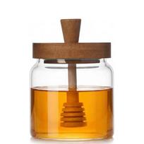 Glass Honey Jar with Dipper and Lid,14 OZ Airtight Honeypot, Coffee Syrup Dispenser,Kitchen Dining Gifts for Her Bar Accessories brown