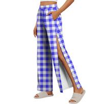Women Plaid Side Velcro Closure Easy Open Post Surgery Recovery Care Long Pants Adjustable Fit Soft Fabric XXL blue
