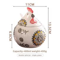 Ceramic Chicken Salt Shaker With Lid And Spoon For Kitchen Storage And Antimoisture Use žalia