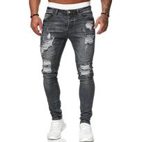 Madingos gatvės stiliaus suplėšyti siauri džinsai vyrams, vintažinio plovimo, vienspalviai džinsiniai kelnės, vyriškos laisvalaikio, slim fit, pieštuko formos džinsinės kelnės XXXL pilka